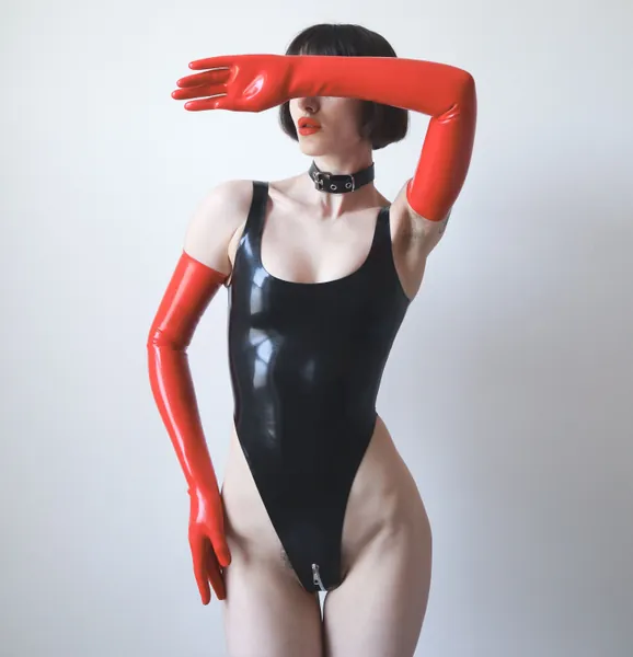 Custom made Latex Rubber body suit leotard with crotch zipper