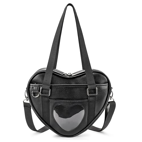 STEAMEDBUN Ita Bag Crossbody Heart Shaped Purse for Anime Pins Display - Dark Black
