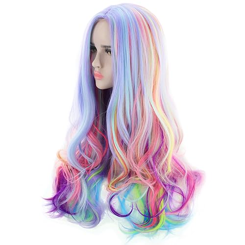 AGPTEK Full Long Curly Wavy Rainbow Hair Wig, Heat Resistant Wig for Music Festival, Theme Parties, Wedding, Concerts, Dating, Cosplay & More - Long Curly Wig