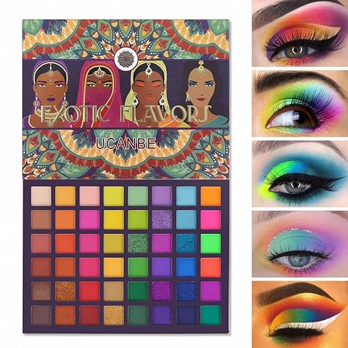UCANBE EXOTIC FLAVORS Neon Eyeshadow Makeup Palette - 48 Colorful High Pigmented - Rainbow Matte Shimmer Glitter Eye Shadow Make Up Pallet Gift Set - COLORFUL