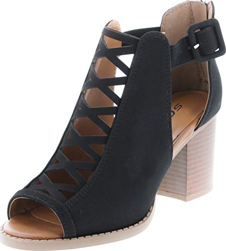 Soda ARAN ~ Women Open Toe Crisscross Straps Back Zipper High Heel Fashion Sandal with Adjustable Ankle Strap - 11 - Black