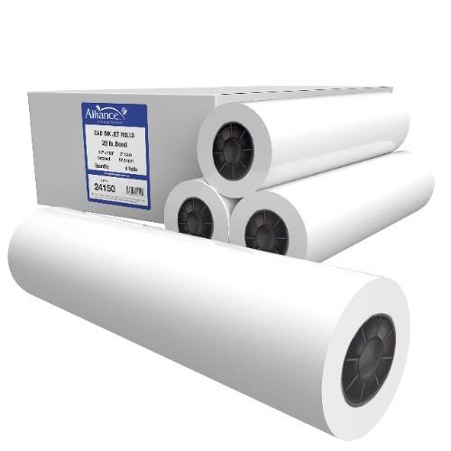 Alliance Wide Format Paper 24" x 150' CAD Bond Rolls (20lb | 4 Rolls, 24 In x 150 Ft | 2" Core) - 20lb | 4 Rolls 24 In x 150 Ft | 2" Core
