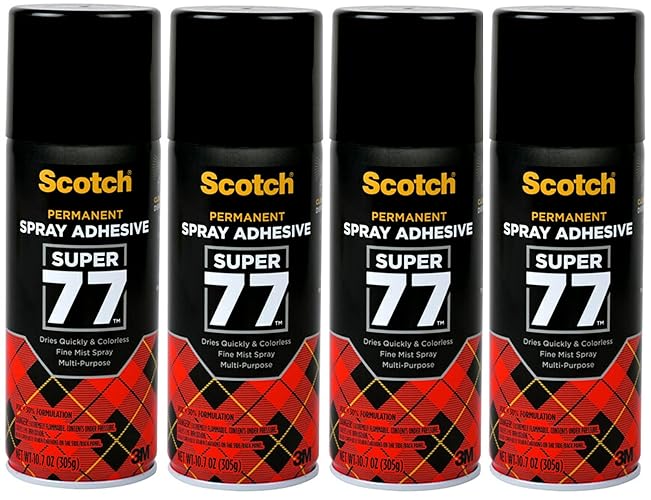 Scotch Super 77 Multipurpose Adhesive Spray, Bonds to Fabric, Cardboard, Plastic, Metal, Wood, Felt, and More, 10.7 Ounces (7716) - 4 Pack