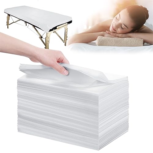 Disposable Bed Sheets 100 Pcs 31" x 71" Massage Table Sheets Non Woven Fabric SPA Bed Cover Breathable for Massage Beauty Tattoos(White) - 100 White Pcs