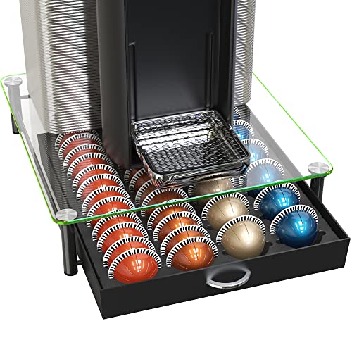 DecoBros Vertuo Pod Holder VertuoLine Drawer Storage for Nespresso Coffee Capsules, Crystal Tempered Glass - Medium - Black
