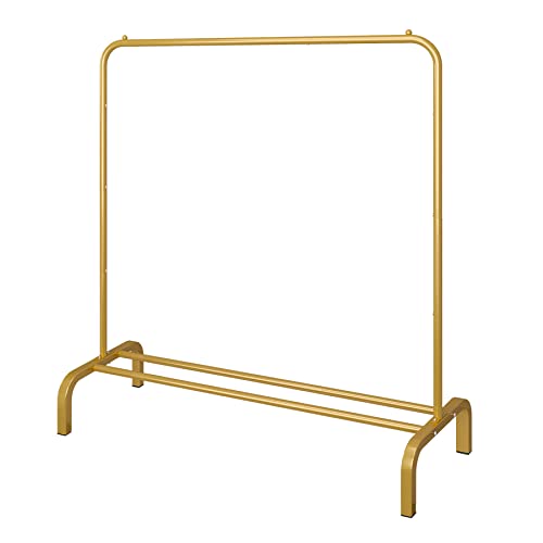 JIUYOTREE Metal Clothes Rack 43.3 Inches Clothes Garment Coat Rack with Bottom Shelf, Clothing Rack for Hanging Clothes, Coats, Skirts, Shirts, Sweaters, Gold - Gold