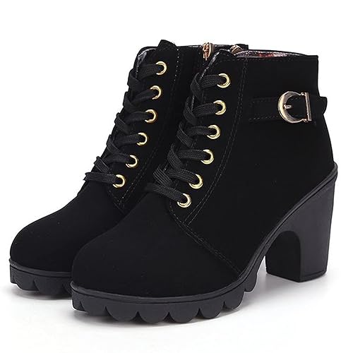 Remxi Womens Ankle Boots High Heels-Thick Platform Zipper Fashion Womens Short Boots - Yellow 6.5 UK