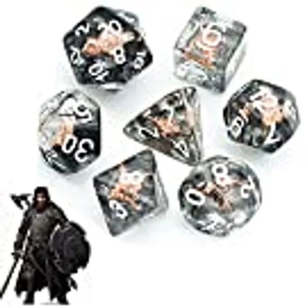 UDIXI 7PCS Polyhedral DND Dice Set, 7-Die DND Dice Set Filled with Shield for Role Playing Games as Dungeons and Dragons RPG MTG Table Games D&D (Fighter)