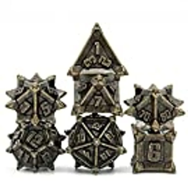 Cusdie Metal Dice Set, 7 Pcs DND Metal Dice, Pinwheel Design Polyhedral Dice Set, for Role Playing Game D&D Dice MTG Pathfinder(Bronze)
