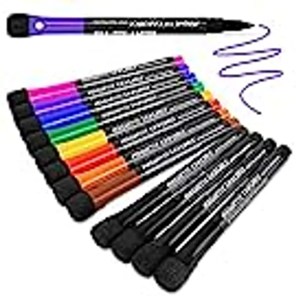 JR.WHITE Magnetic Dry Erase Markers Fine Tip, 9 Colors (12 Pack) Whiteboard Markers with Eraser Cap, Low Odor Erasable Markers Dry Erase Pens for Calendar Whiteboard, Refrigerator, Classroom, Office
