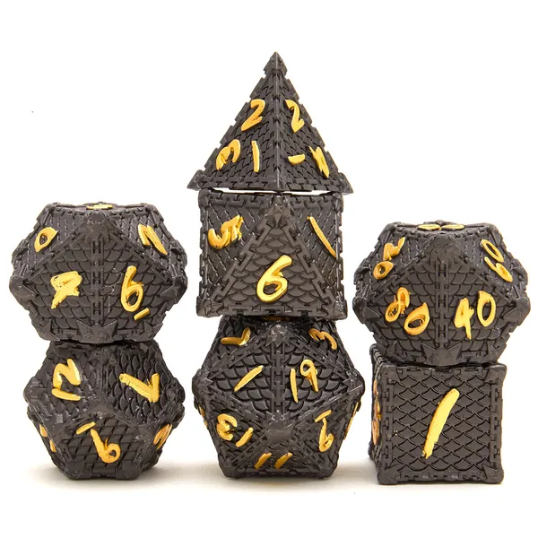 Ouyide DND Metal dice Set d&d Dragon Skin Scale Iron Chain Metal polyhedral dice Set is Suitable for Role-Playing Dungeons and Dragons DND dice Set Game（Black）