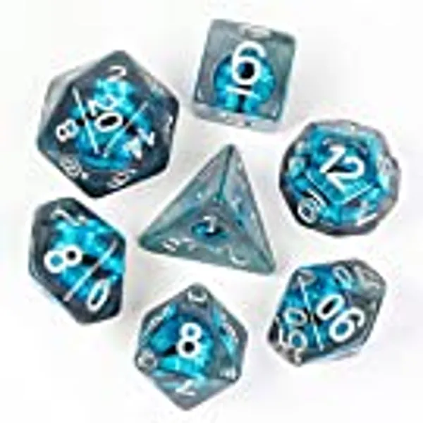 Cusdie 7-Die Dice DND, Polyhedral Dice Set Filled with Eyeball, for Role Playing Game Dungeons and Dragons D&D Dice MTG Pathfinder (Blue Eyeball)