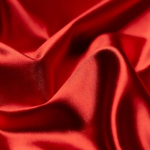 Ice Fabrics 4 Way Stretch Silky Spandex Satin Fabric by The Yard - 60" Wide Shiny Satin Spandex Fabric for Dresses, Active Wear, Yoga Pants, Table Cloth - Thick and Heavy - Red - 2 Yards - 2 Yards - Red