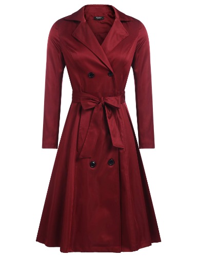 Double-Breasted Coat - Wine Red