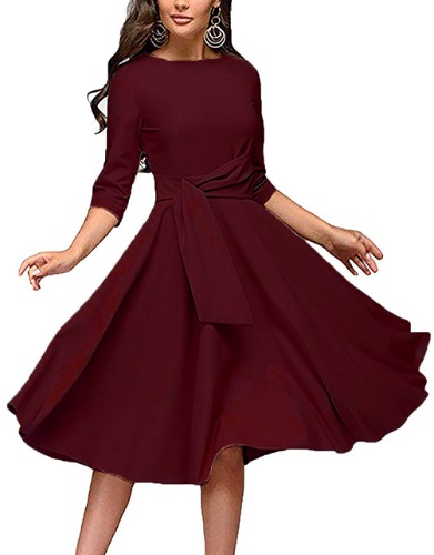3/4 Sleeve Midi A-line Dress - Calret
