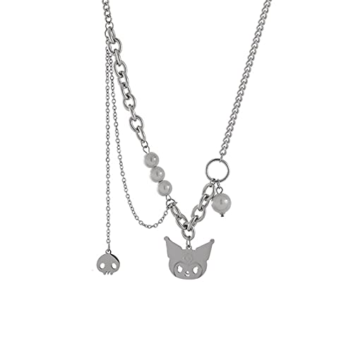 EXFEA Sweet Cool Kuromi Reflektierende Perlen Mehrschichtige Halskette Titanstahl Nicht Verblassen Y2K Millennial Hot Girl Hip Hop Schlüsselbein Kette