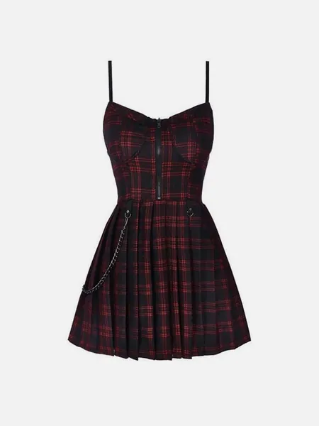 NEV Dark Rock Plaid Chain Dress | Redwine / XS