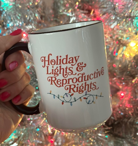 Holiday Lights & Reproductive Rights 15 oz Mug | Black Rim & Handle