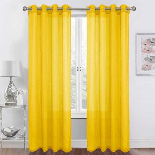Tony's collection Yellow Sheer Curtains 95 Inches Long Living Room, Eyelet Top Voile Sheer Draperies Privacy for Villa Dining Room(34x95 Inch, Yellow, 2 Panels)