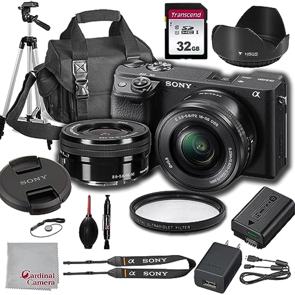 Sony Alpha a6400 Mirrorless Digital Camera with 16-50mm Lens + 32GB Card, Tripod, Case, and More (18pc Bundle)