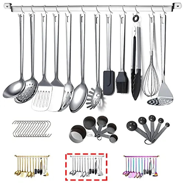 Stainless Steel Cooking Utensils Set,Kyraton 37 Pieces Kitchen Utensils Set, Kitchen Tool Gadgets Set with Utensil Holder Non-Stick and Heat Resistant Dishwasher Safe