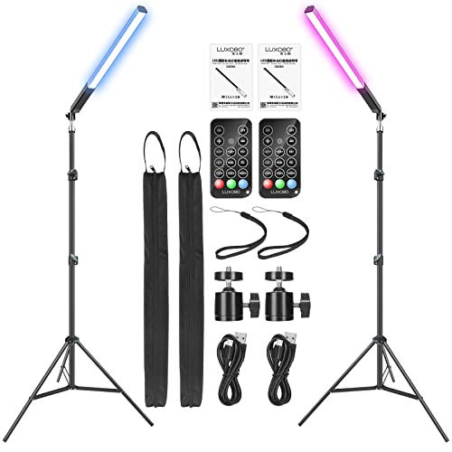 2 Pack RGB LED Video Light Wand, LUXCEO Photography Studio Lighting Kits with 29" to 81" Tripod & Remote Control, Dimmable Photography Light Stick 36 Colors 3000K-6000K - 2Q508A+2Tripod