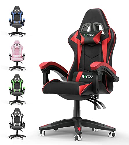 bigzzia Gaming Chair, Reclining High Back PU Leather Office Desk Chair with Headrest and Lumbar Support, Adjustable Swivel Rolling Video Game Chairs Ergonomic Racing Computer Chair (Red) - Red
