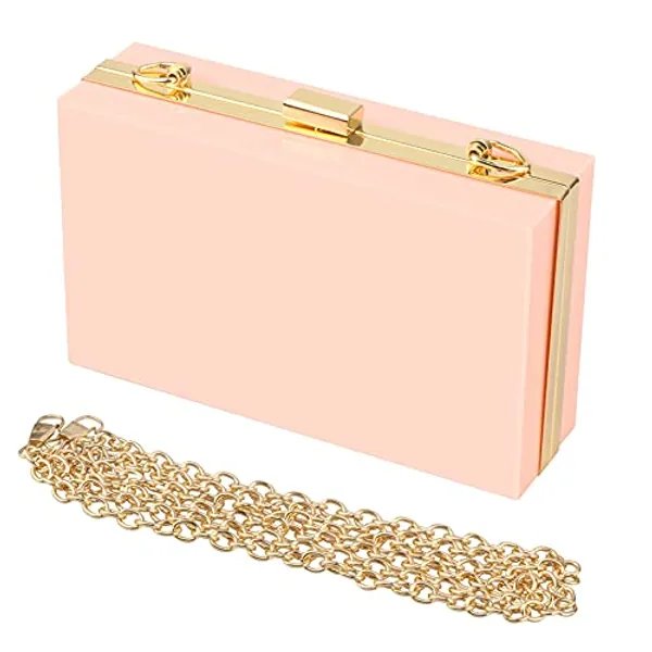 Women Acrylic Transparent Gold star Evening Bags Purses Clutch Vintage Banquet Handbag (Pink 1)