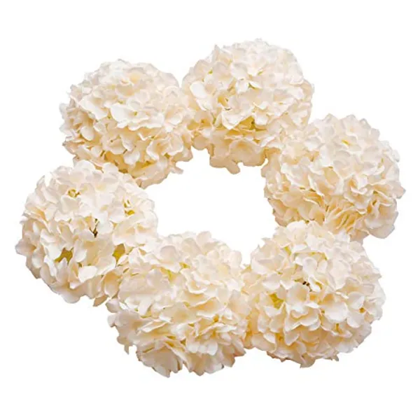 DuHouse Hydrangea Silk Flowers Large Artificial Flowers with Stem Fake Champagne Flower Heads for Wedding Centerpiece Home Decor Pack of 6
