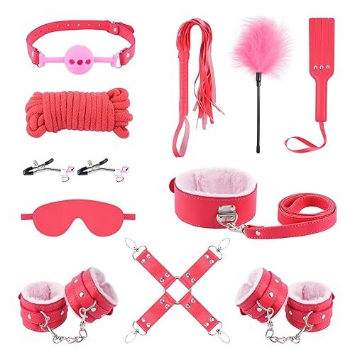 BDSM Kit Sex Bondage Restraints - Upgraded 11PCS Bondage Set with Adjustable Handcuffs Ankle Cuffs Collar Blindfold Silicone Ball Gag, Adult BDSM Sex Toys for Couples