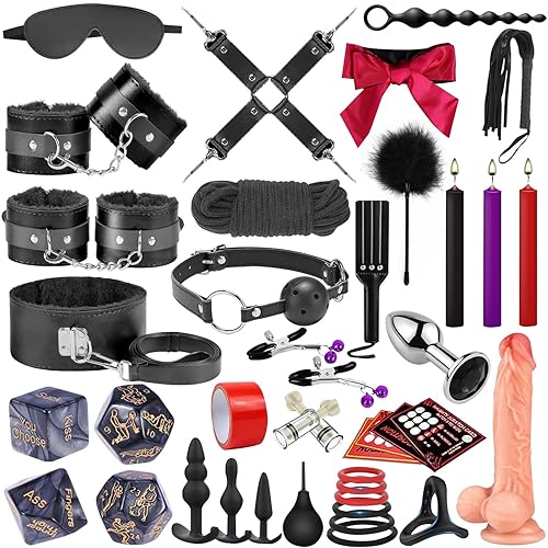 Sex Bondage BDSM Kit Restraints 36 Pcs Sex Toys with Adjustable Handcuffs Ankle Thigh Cuffs Blindfold Adult Games for Men Women and Couples - Blcak