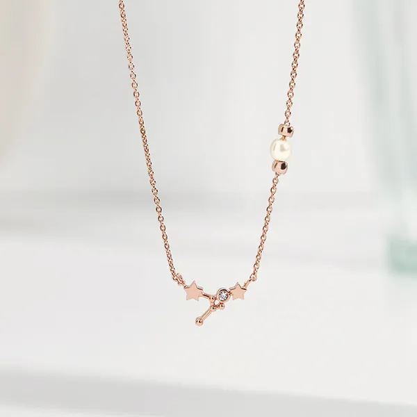 ZODIAC & BIRTHSTONE LOVE LINE Necklace | Pink Gold / PISCES(2.19~3.20)-Aquamarine(Mar)