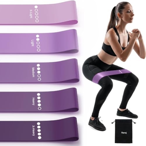 Resistance Bands, Exercise Workout Bands for Women and Men, 5 Set of Stretch Bands for Booty Legs, Pilates Flexbands - Purples