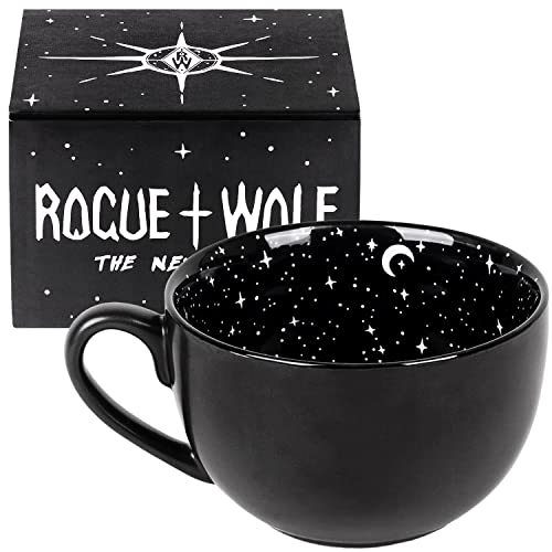 Rogue + Wolf Midnight Cool Coffee Mug For Men, Large Goth Decor in Gift Box, Halloween Spooky Gifts for Women, Ghost Witch Skull Mugs, Witchy Stuff Novelty Porcelain Tea Cup Gothic - 17.6oz 500ml - Midnight