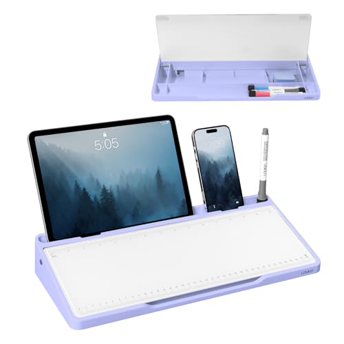 LOUKIN Glass Desktop Whiteboard, 15.3" x 5.6" Desktop Dry Erase Board with Dotted and Graduated Surface, Desktop Buddy, Great for Design and Drawing, 3 Markers and 1 Dry Erase Eraser Included (Purple)