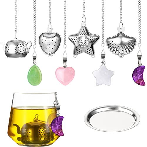 4 Packs Tea Infusers for Loose Tea, Stainless Steel Tea Ball Tea Strainer with Crystal Stone Pendants and Drip Tray Cute Loose Leaf Tea Ball Infusers for Loose Tea Teacups Accessories () - Cute Style