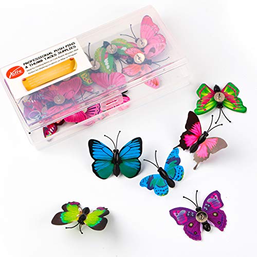 Yalis Decorative Thumb Tacks 12 Pcs Colorful Cute Pushpins for Feature Wall, Whiteboard, Corkboard, Photo Wall (Butterfly) - Butterfly