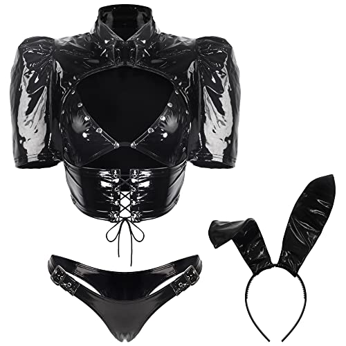 paloli Women Sexy Bunny Girl Cosplay Costumes,Anime Rabbit Outfit,Faux Patent Leather For Halloween - X-Large