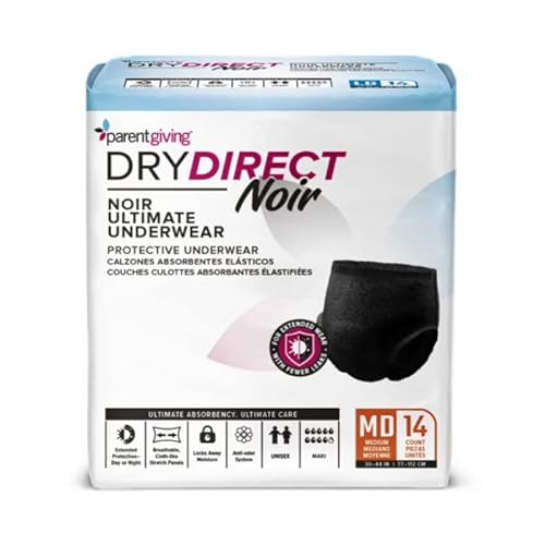 Dry Direct Noir Ultimate Protective Underwear (Medium - Pack of 14) by Parentgiving - 1 Count (Pack of 56) - Medium, Case of 56