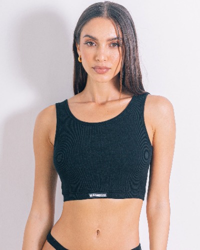 Ribbed Bralette Crop Top | Black / M