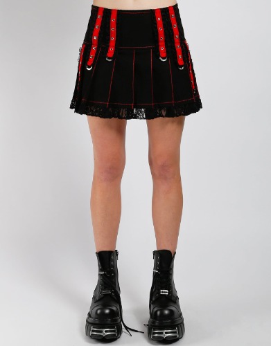 MIDNIGHT PLEATED SKIRT | Medium / BLACK/RED