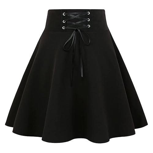 IDEALSANXUN Gothic Plaid Mini Skirts for Women Short High Waist Plaid Skirts - XX-Large - A Pure Black