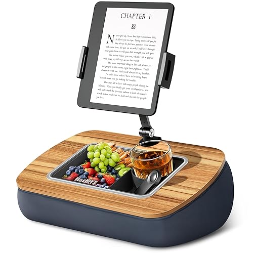 ERGONOV Lap Beanbag Tablet Pillow Stand,Adjustable iPad Holder with Snack Bowl,360° Rotating Clip for 4.7-13" Kindle,Phone,Tablet.Ideal for Hands-Free Reading and Relaxation on Bed,Couch,Recliner,Gray - Muted gray