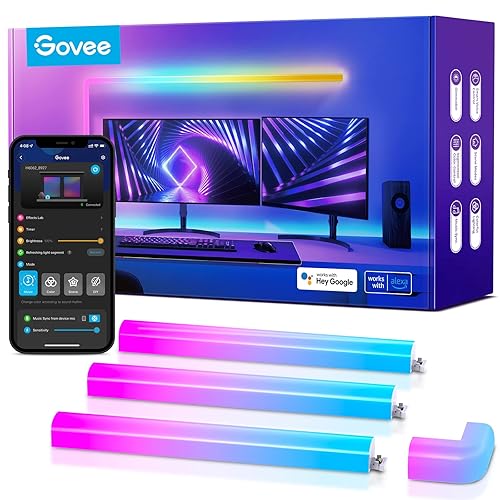 Govee Glide RGBIC LED Wall Lights, Smart RGBIC Wall Sconces for Gaming TV Bedroom Streaming, Work with Alexa and Google Assistant, Strip Lights with Music Sync, Christmas Lights, 6 Pcs and 1 Corner - 6Pcs+1Corner
