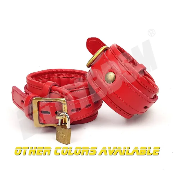 Bondage Cuffs - Solid Brass and Padded Leather Restraints, Ideal for Wrist and Ankle Restrict Gear, Unique Gift for Adult Play