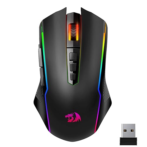 Redragon Wireless Gaming Mouse, Tri-Mode 2.4G/USB-C/Bluetooth Mouse Gaming, 10000 DPI, RGB Backlit, Fully Programmable, Rechargeable Wireless Computer Mouse for Laptop PC Mac, Black - Black - Bluetooth/ 2.4G/ Wired