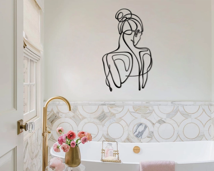 Woman Metal Wall Art, Bathroom Wall Decor, Metal Line Art, Wall Hangings, Wall Sculpture, Modern Home Artwork Decoration for Living Room