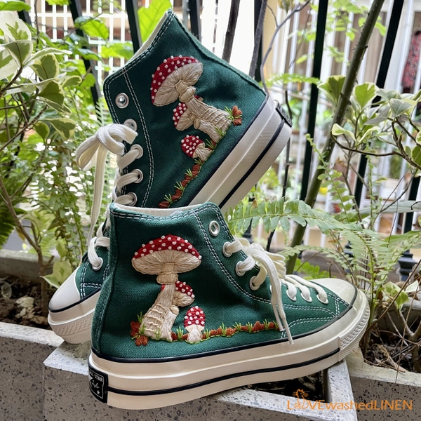 Custom Embroidered Sneakers, Mushrooms Embroidered Converse Shoes/ Mushrooms Embroidered  Custom/ Mushrooms Embroidered Sneakers