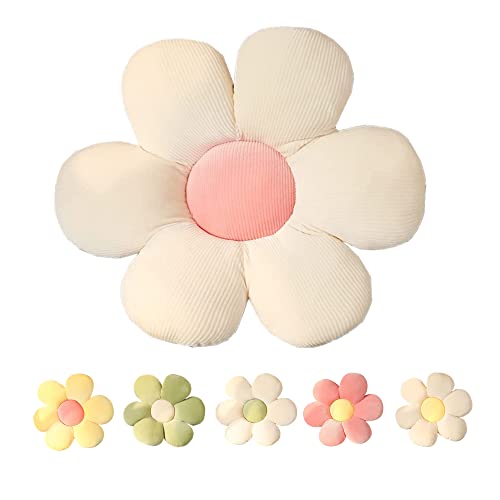 LEHU Flower Floor Pillow, Flower Shaped Seating Cushion -Cute Flowe Pillow for Girls Tweens Room Decor Floor Pillow for Reading and Lounging Comfy (White + pink-23'') - White + Pink - 23''