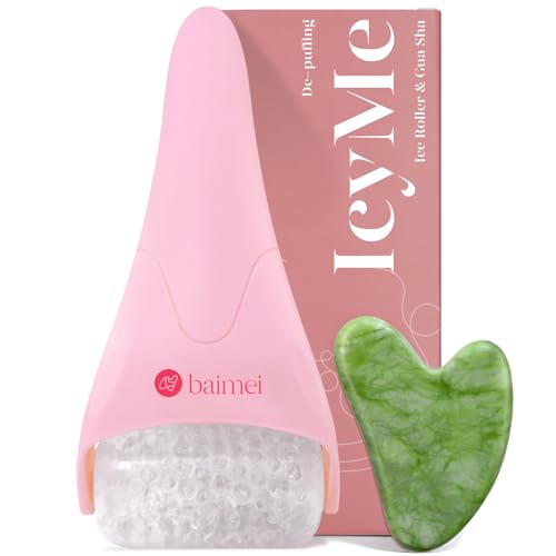 BAIMEI Cryotherapy Ice Roller and Gua Sha Facial Tools Puffiness Redness Reducing Migraine Pain Relief, Skin Care Tools for Face Massager Self Care Gift for Men Women - Pink - Pink